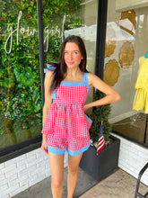 Load image into Gallery viewer, Fallyn Gingham Peplum Short Set- Red/Light Blue