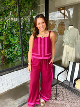 Load image into Gallery viewer, Ramsey Color Block Stripe Pant Set- Burgundy/Pink