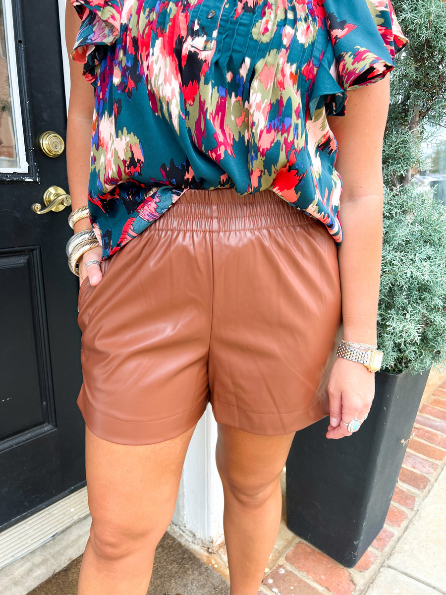 Hynes Faux Leather Shorts- Walnut – Lilly Jane