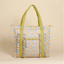 Load image into Gallery viewer, Quilted Tote Bag - Aqua Poppin' Petals