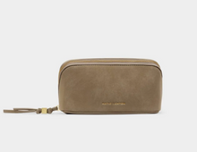 Load image into Gallery viewer, Fold Out Mirror Makeup Bag- Suede Taupe