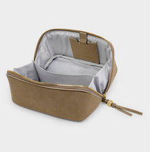 Load image into Gallery viewer, Fold Out Mirror Makeup Bag- Suede Taupe