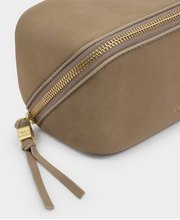 Load image into Gallery viewer, Fold Out Mirror Makeup Bag- Suede Taupe