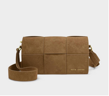 Load image into Gallery viewer, Taya Woven Suede Crossbody Bag- Caramel