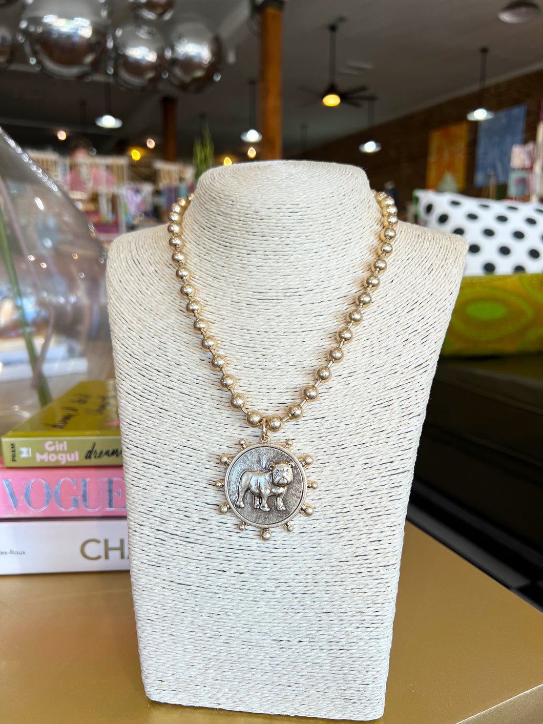 Gold Bulldog Coin Necklace