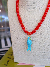 Load image into Gallery viewer, Rondelle Beaded Fish Pendant Necklace -Red/Turquoise
