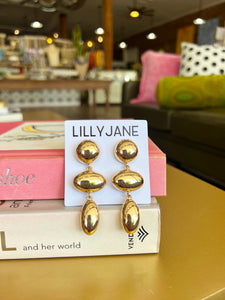 Gold Circle & Oval Dangle Earrings