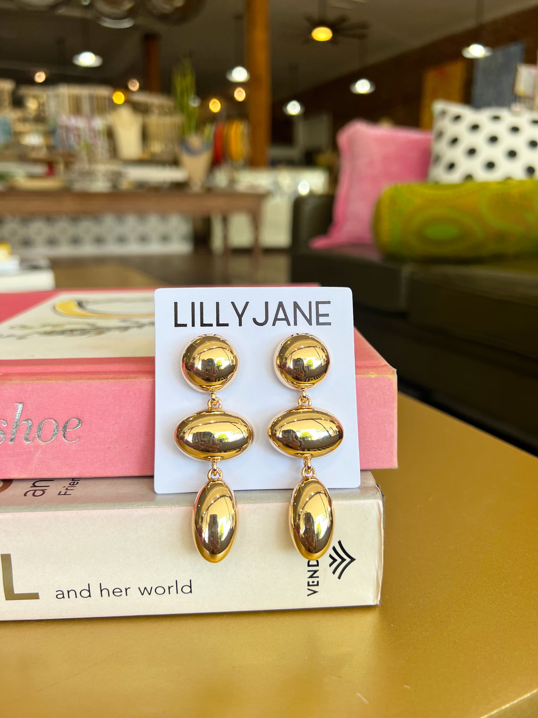 Gold Circle & Oval Dangle Earrings