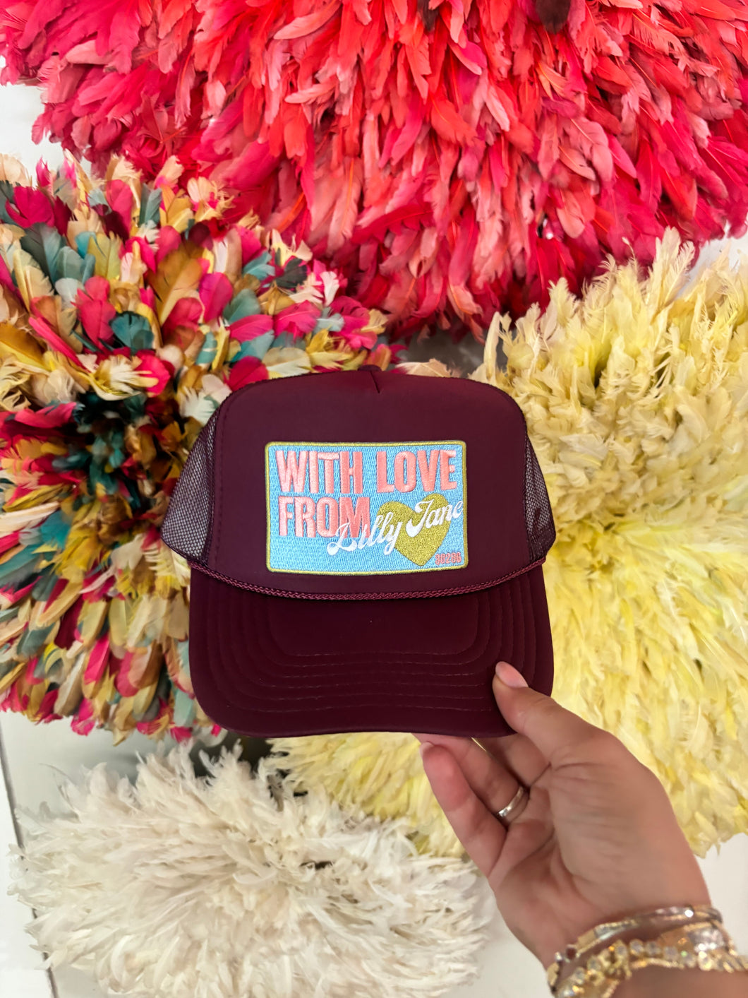 With Love From Lilly Jane Trucker Hat -Burgundy