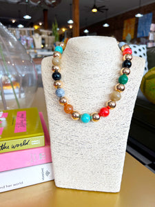 Mixed Stone & Gold Beaded Ball Necklace
