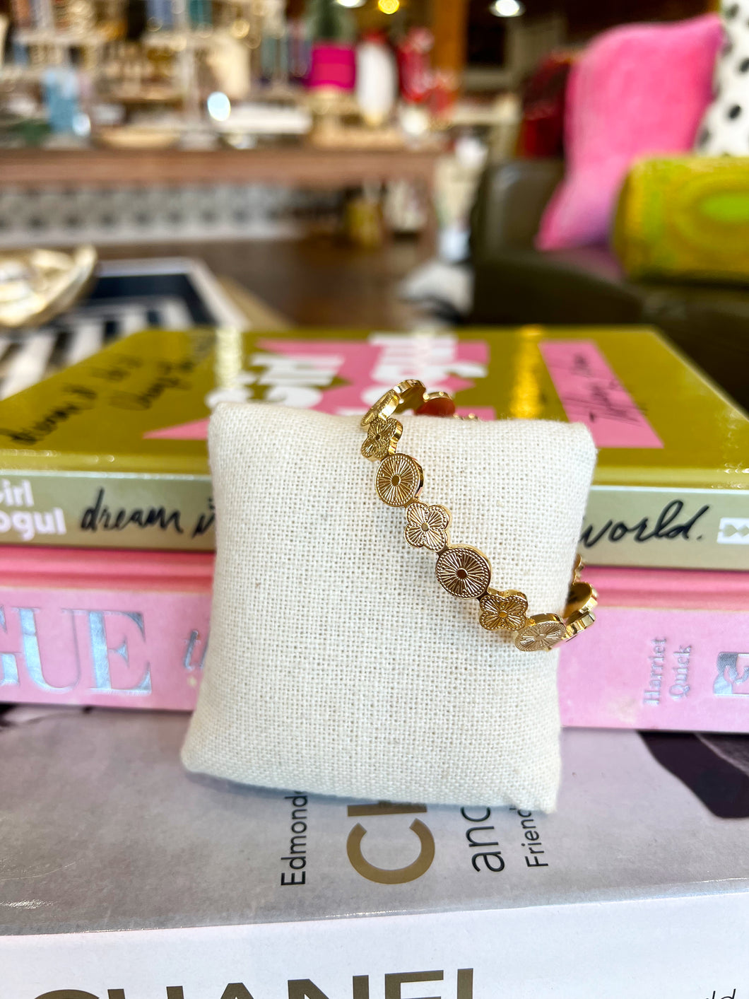 Gold Clover Link Cuff Bracelet
