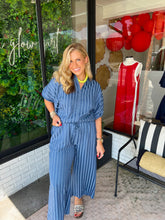 Load image into Gallery viewer, Ellie Stripe Wide Leg Pant Set- Navy/Light Blue
