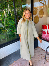 Load image into Gallery viewer, Adair Striped Button Up Midi Dress- Olive
