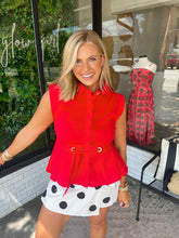 Load image into Gallery viewer, Cassie Button Up Peplum Sleeveless Top- Red
