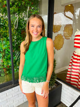 Load image into Gallery viewer, Juniper Fringe Trim Sleeveless Tank - Kelly Green
