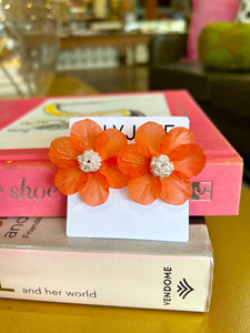Acrylic Flower Pearl Earrings- Orange