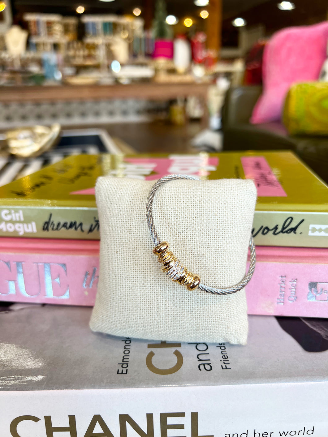 Two Tone Pave Crystal Cylinder Magnetic Bracelet