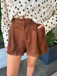 Meredith High Waist Suede Shorts- Brown