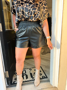 Hynes Faux Leather Shorts- Black