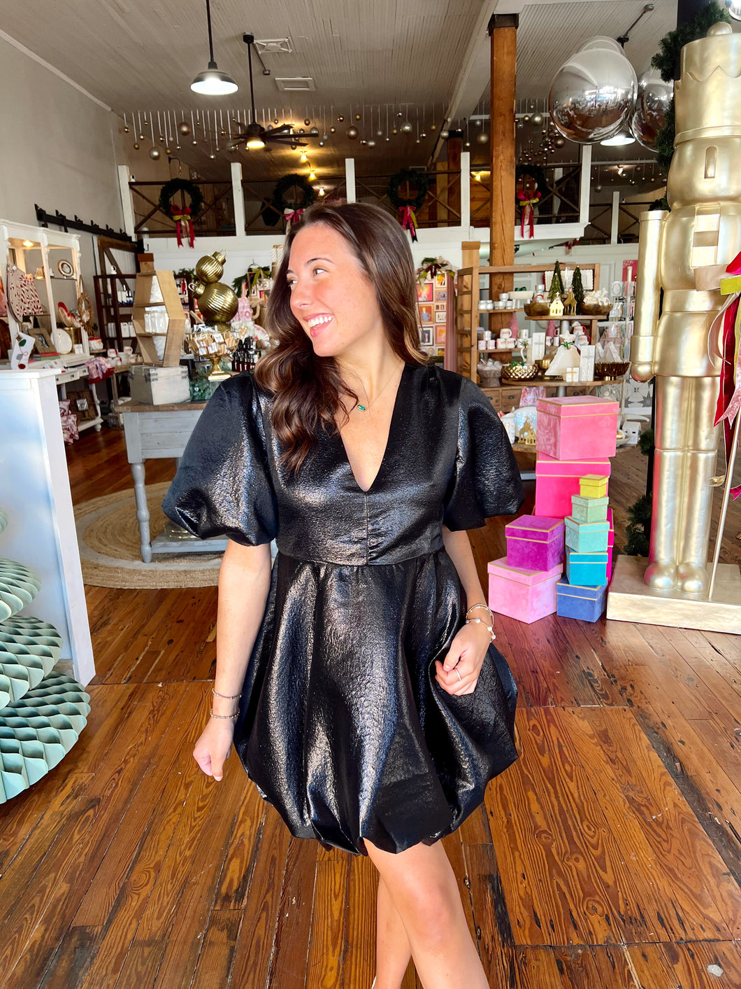 Ballard Metallic Bubble Mini Dress- Black Ballard Metallic Bubble Mini Dress- Black