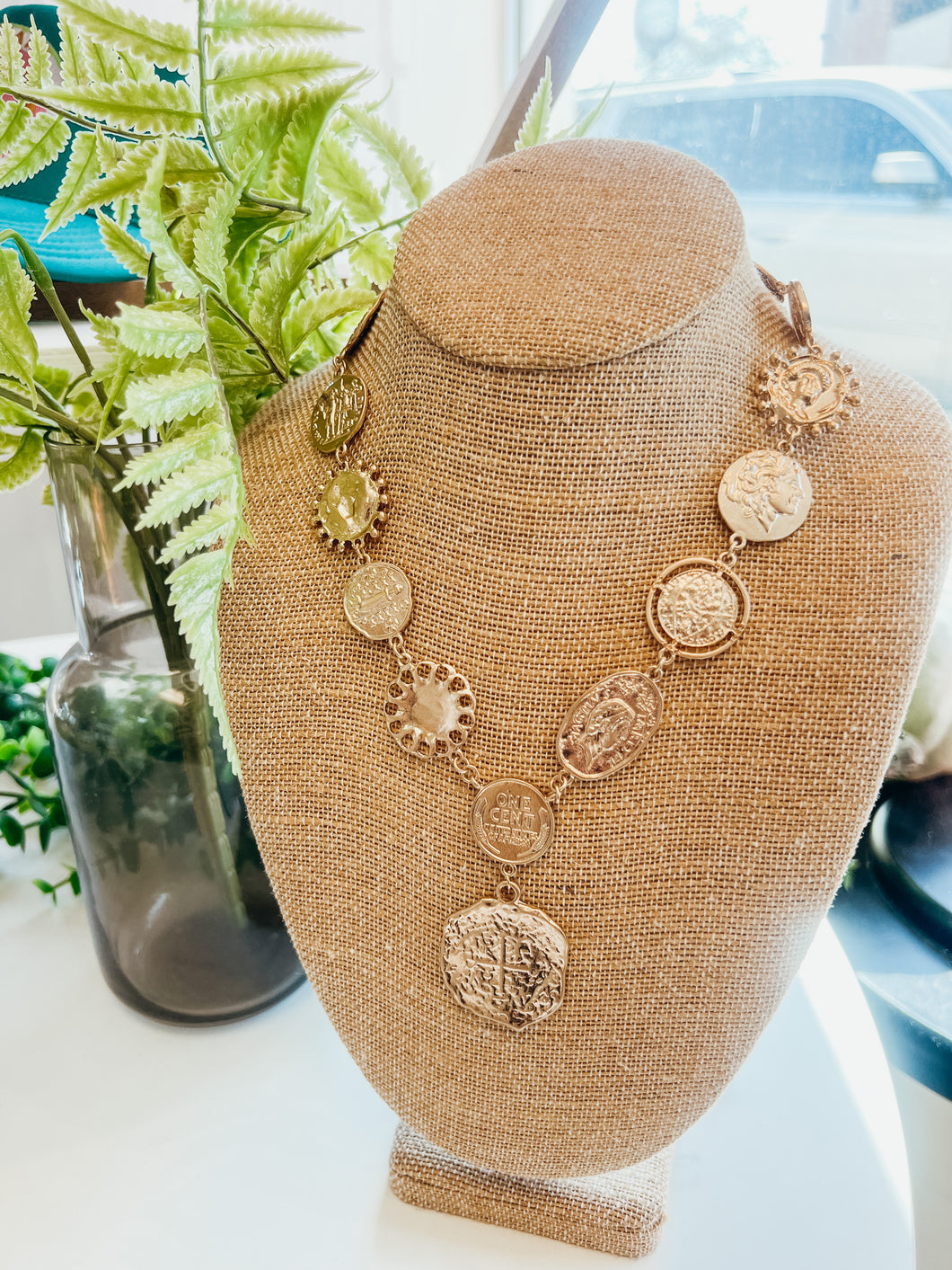 Chunky Gold Coin Link Necklace