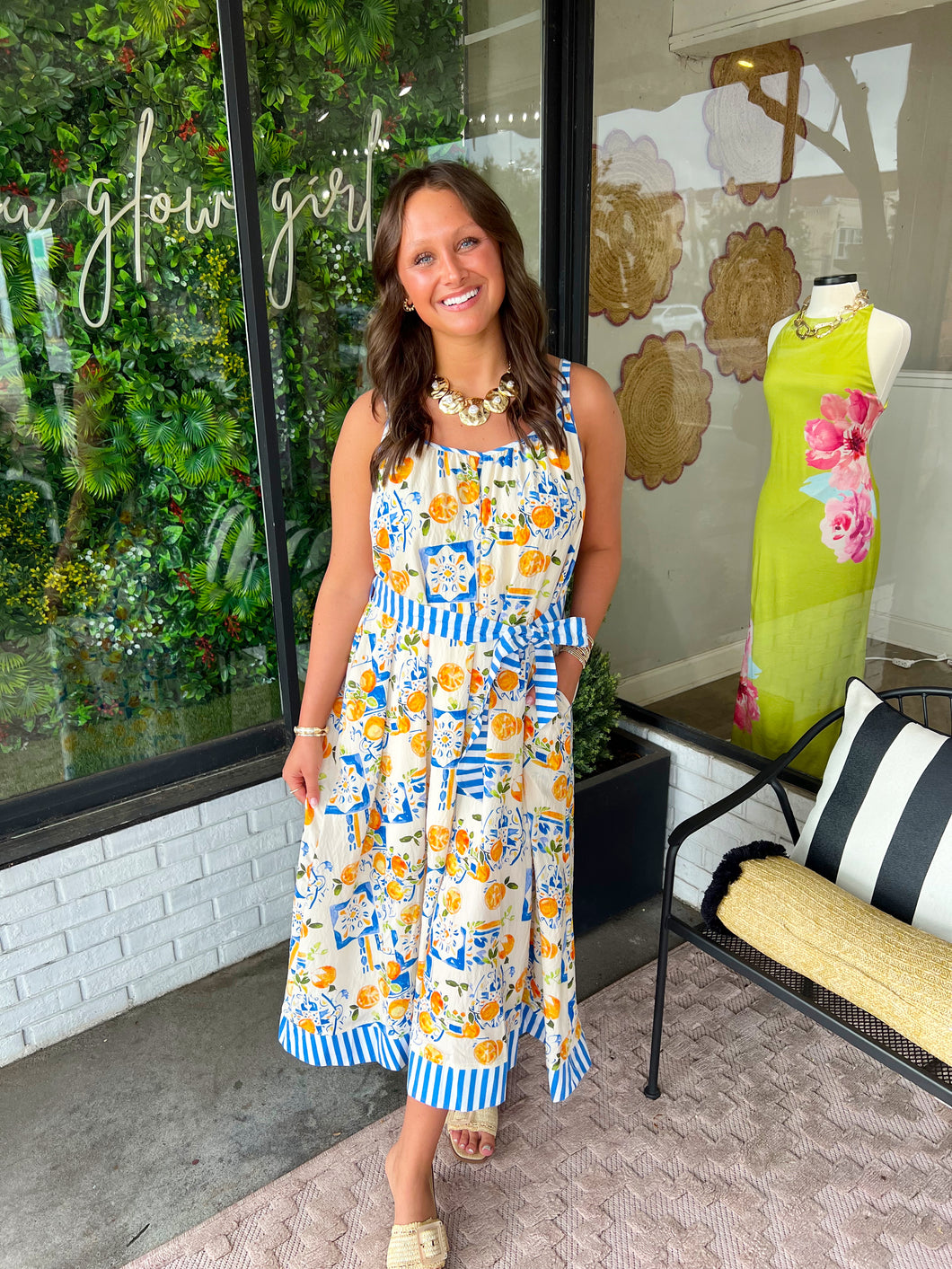 Audrey Citrus Stripe Flowy Midi Dress