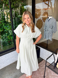 Dayton Striped Button Up Midi Dress- Green