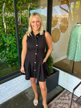 Load image into Gallery viewer, Shelly Pleated Button Up Mini Dress- Black
