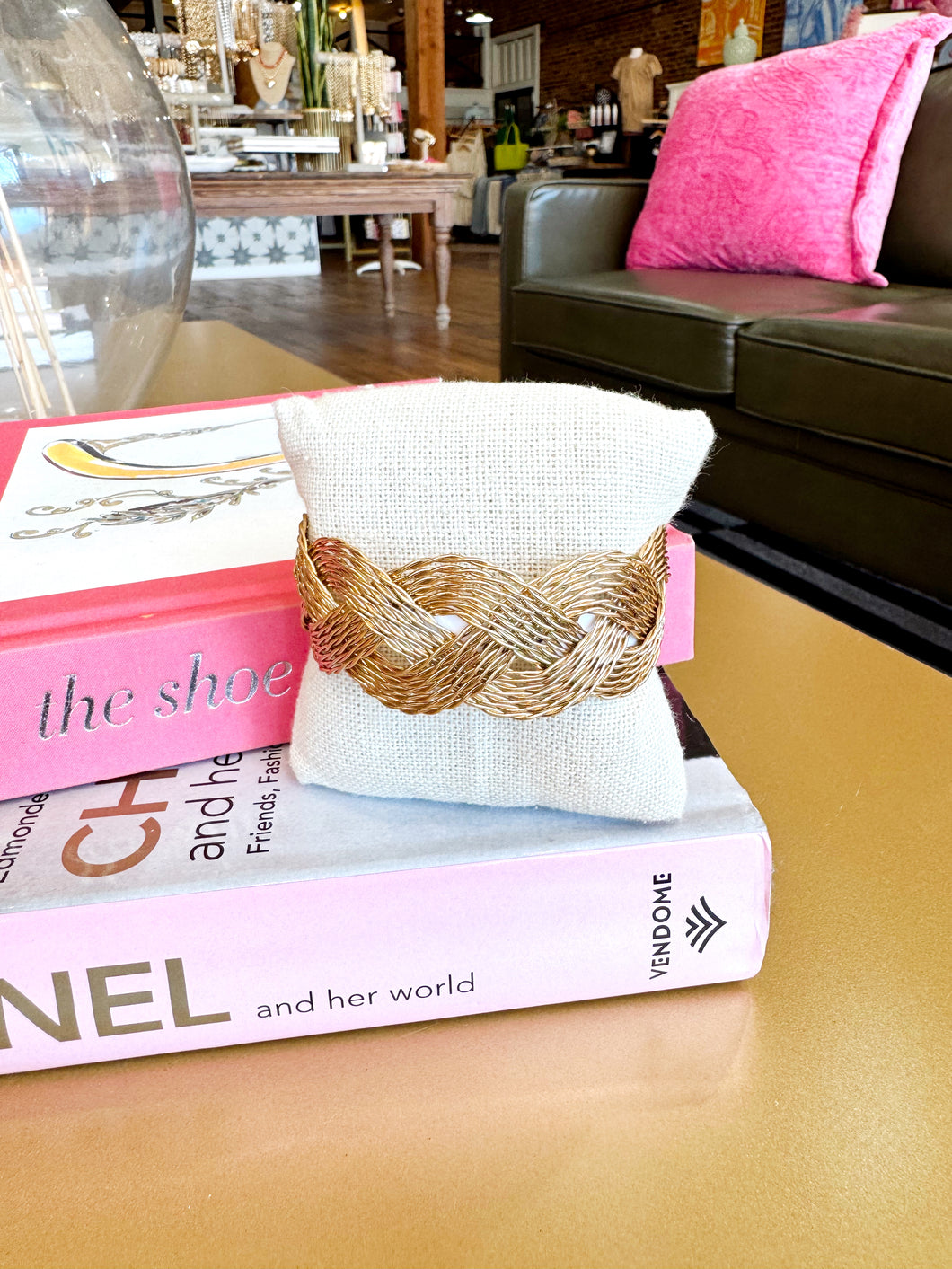 Gold Woven Metal Cuff Bracelet