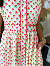 Load image into Gallery viewer, Jodie Floral Printed Button Up Midi Dress- Red
