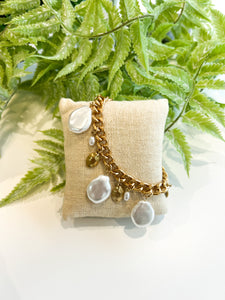 Gold Chain Link & Baroque Pearl Bracelet