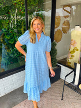 Load image into Gallery viewer, Emerson Eyelet Puff Sleeve Midi Dress- Light Blue
