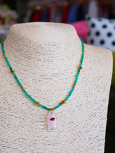 Load image into Gallery viewer, Dainty Gold Glass Beaded Fish Necklace- Green/Pink
