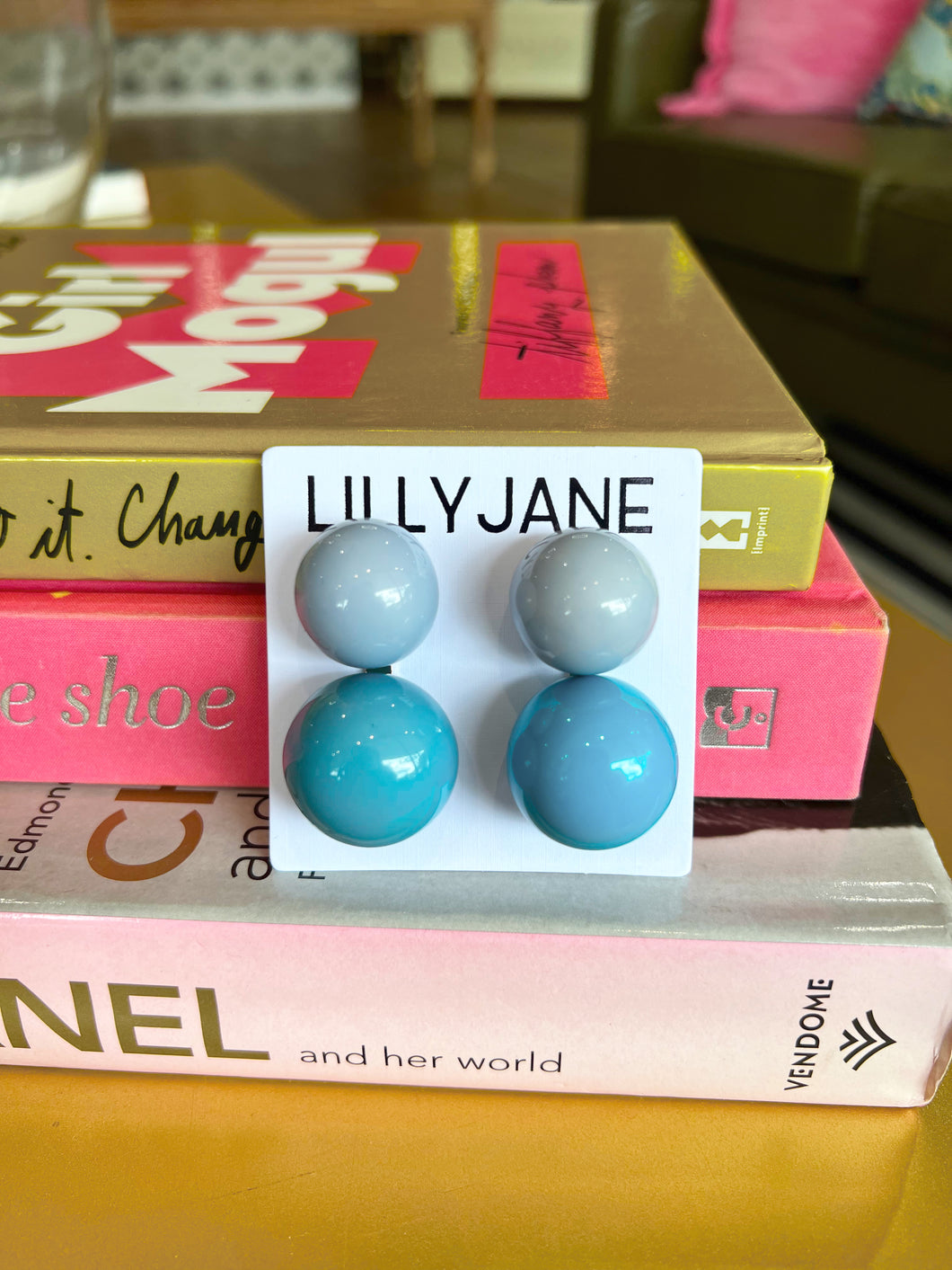 Chunky Color Block Ball Dangle Earrings -Blue