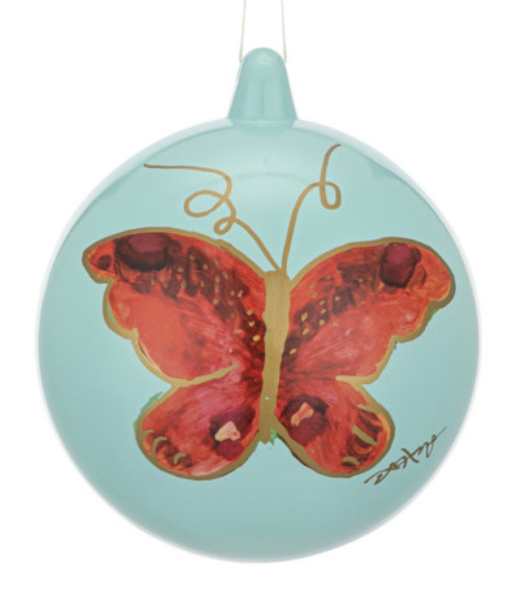 Mint Green Rose Butterfly Painted Ornament