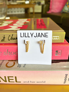 Gold Pearl Chain Link Dangle Earrings
