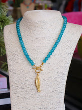 Load image into Gallery viewer, Glass Beaded Fish Toggle Necklace -Teal
