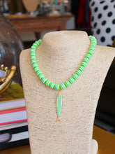 Load image into Gallery viewer, Stripe Beaded Ball Fish Necklace- Lime Green Multi
