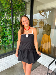 Elizabeth Stitched Poplin Mini Dress -Black