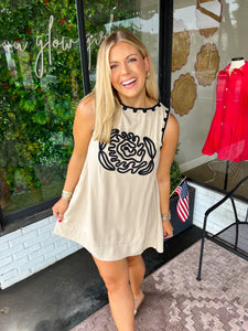 Blanche Embroidered Sleeveless Mini Dress- Taupe