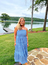 Load image into Gallery viewer, Rachelle Gingham Tiered Midi Dress- Blue Multi
