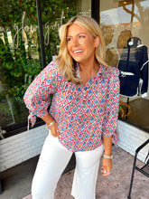 Load image into Gallery viewer, Hartley Floral Diamond Button Up Top-Blue
