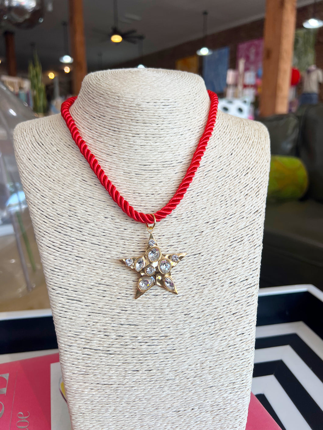 Star Rhinestone Pendant Necklace - Red
