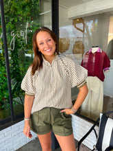 Load image into Gallery viewer, Kleine Stripe Half Zip Top- Olive Green
