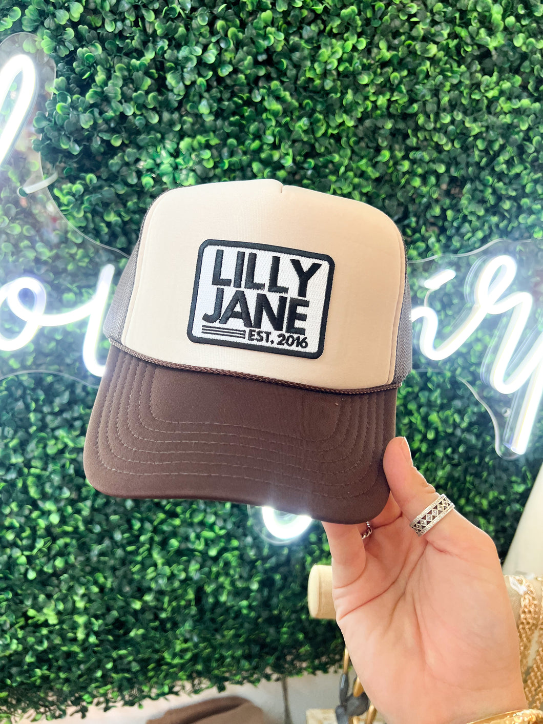 Lilly Jane Vintage Logo Trucker Hat- Tan/Brown