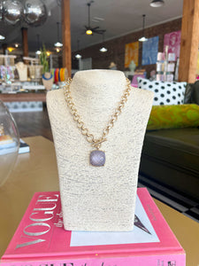 Gold Color Stone Accent Necklace-Grey