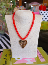 Load image into Gallery viewer, Rondelle Beaded Heart Pendant Necklace -Red
