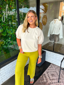 Grayson Stitched Puff Sleeve Top- Cream