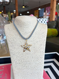 Star Rhinestone Pendant Necklace - Black Stripe