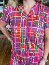 Load image into Gallery viewer, Golden Chain Short Sleeve Button Up Pajama Set- Merlot Multi
